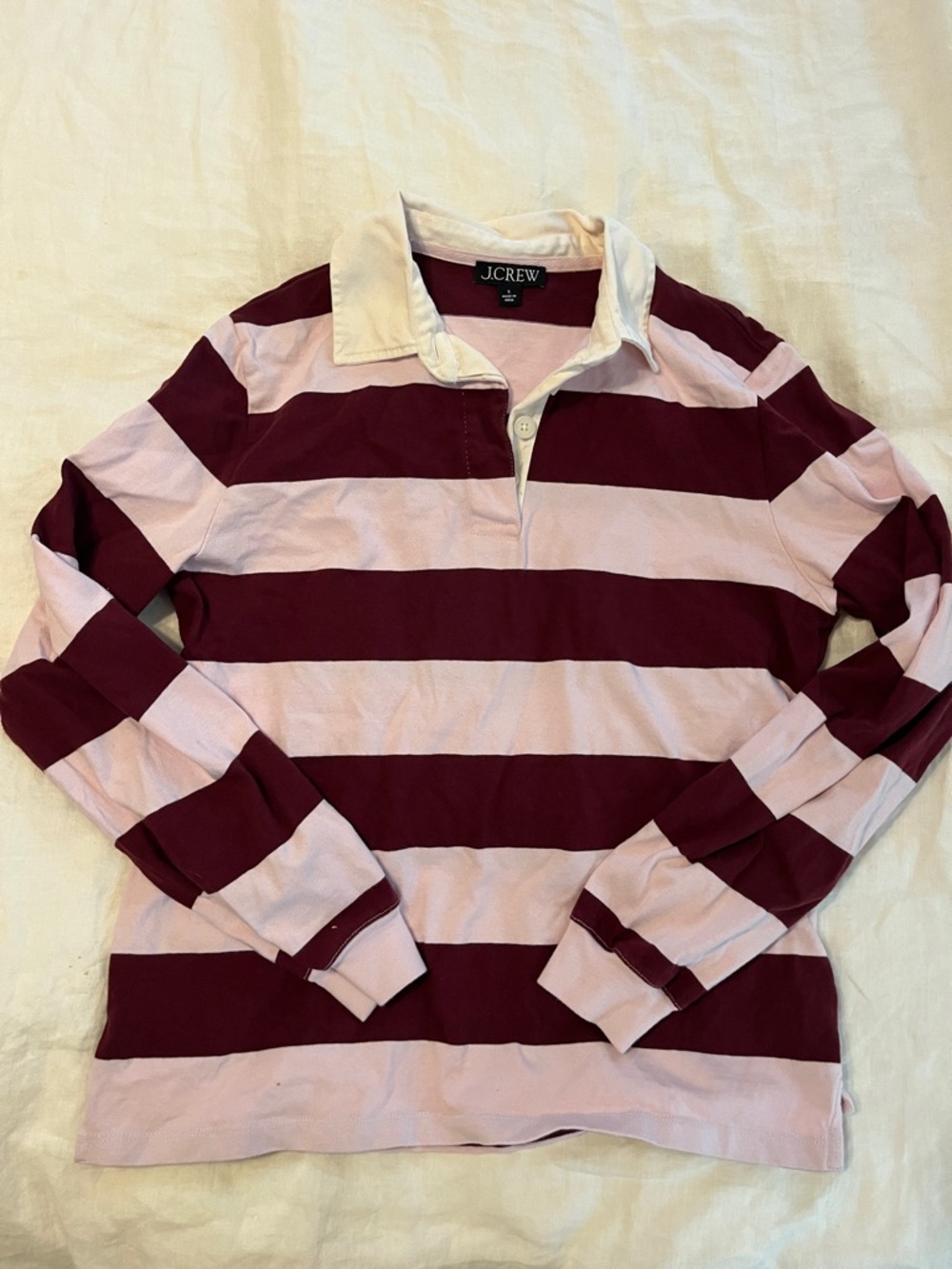 J. Crew Wide Stripe Rugby Polo - Burgundy & Light Pink